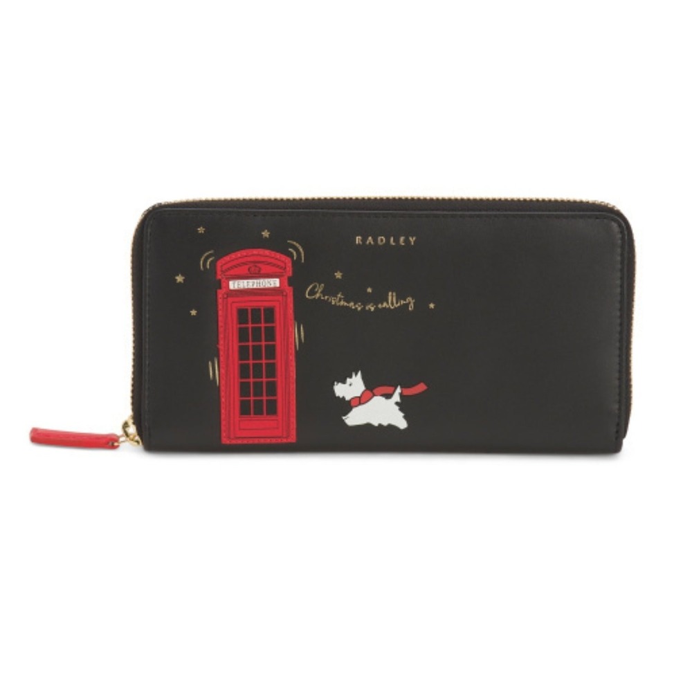 RADLEY London Christmas Is Calling Large Zip Around Wallet Black Red Dog